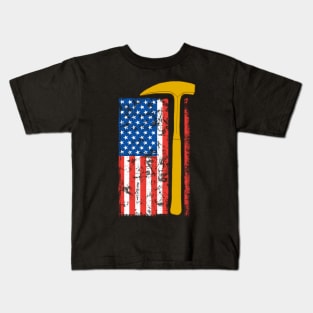 Geologist Rock Pick Hammer - Rockhounding Distressed US Flag Kids T-Shirt